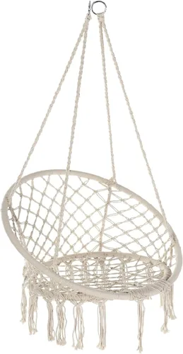Garpans Hamaca de macramé, estilo bohemio, hamaca con borlas, columpio colgante hecha a mano, cuerda de algodón tejida a mano para interiores y Beige