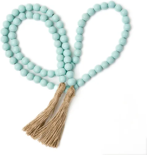 OMISHE Guirnalda de cuentas de madera de 59 pulgadas con borlas, cuentas decorativas, guirnalda de cuentas de madera de granja para colgar en la