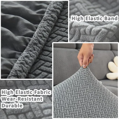 Vista 5 de Fundas de sofá para sofá seccional, fundas de cojín elásticas y lavables para sofá en forma de L, funda antideslizante resistente al desgaste Beige