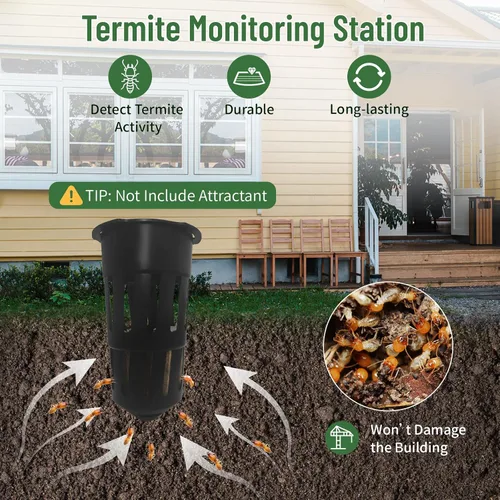 Vista 2 de Paquete de 6 Estaciones de Cebo de Monitoreo de Termitas, Compatible con Cebo de Termitas Trelona, Bloques de Madera Incluidos para Jardín, Granjas