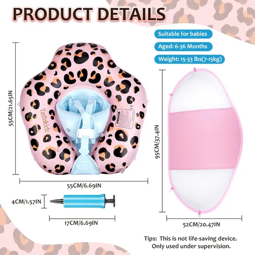 Vista 2 de Baby Pool Float, Leopard Toddler Pool Float Baby Float with Canopy, Infant Pool Floats for Kids 6-36 Months(18-33 lbs)