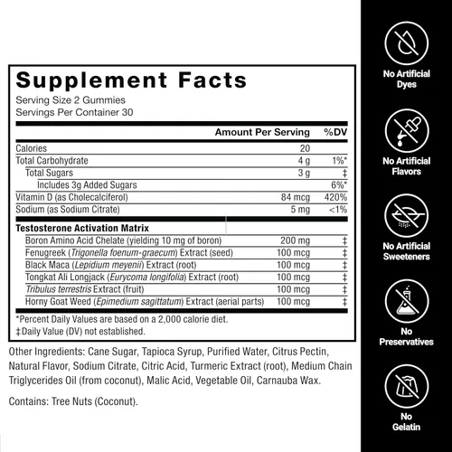 Vista 6 de Force Factor Test X180 Gummies Potenciador de testosterona para hombres con Tongkat Ali, Epimedium, Tribulus Terrestris, fenogreco, maca negra