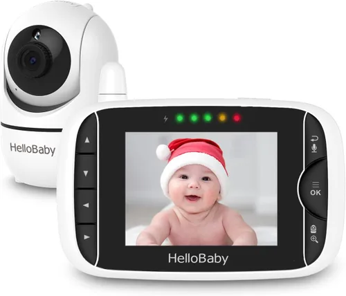 HelloBaby Monitor de video para bebés con cámara remota Pan-Tilt-Zoom, pantalla LCD a color de 3.2 pulgadas, visión nocturna por infrarrojos,