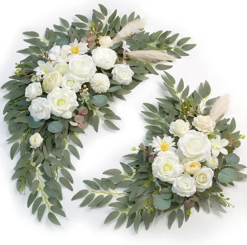 Vista 14 de Juego de flores artificiales para arco de boda (2 unidades) para arco de boda, despedida de soltera, decoración de telón de fondo para ceremonia