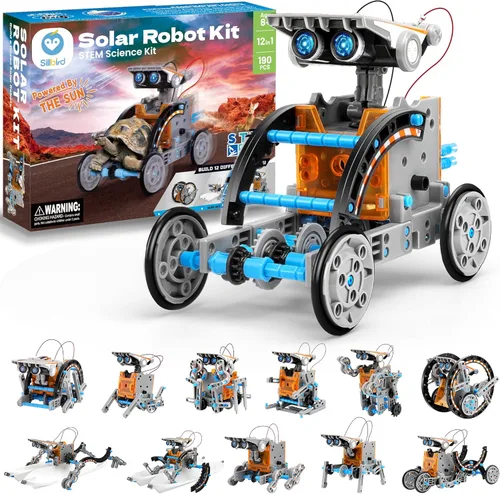 Sillbird - STEM (ciencia, tecnología, ingeniería y matemáticas) 12 en 1, robot de juguete solar didáctico – 190 piezas de bricolaje, kit de