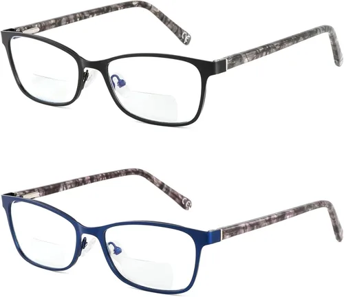 Vista 11 de Gafas de lectura bifocales pequeñas para mujer, con luz azul, lector de computadora, parte superior transparente, Cateye para mujer, gafas elegantes