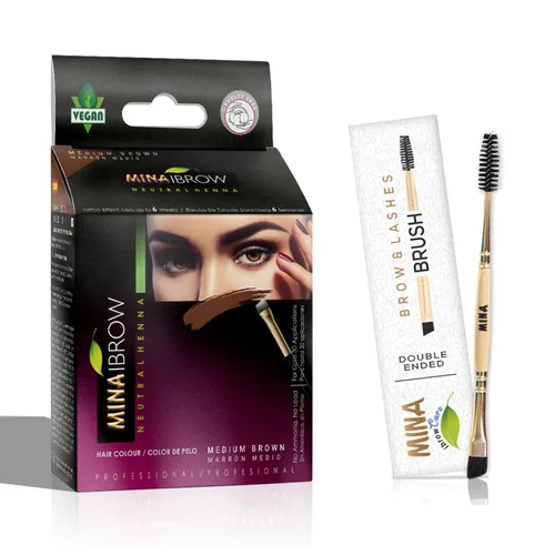 Vista 13 de MinaiBrow Polvo de tinte natural negro con agua de rosas y cepillo biselado doble Tinte instantáneo para cejas a prueba de manchas para cobertura