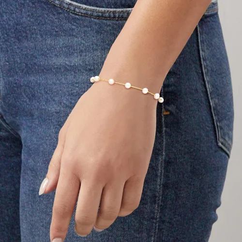 Vista 2 de Ross-Simons 4-5mm Cultured Pearl Station Bracelet in 10kt Yellow Gold