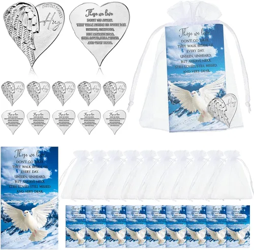Sureio 30 Piezas Recuerdos Funerarios para Celebración de la Vida Fichas de Abrazo de Bolsillo en Forma de Corazón con Tarjetas de Oración Funeraria