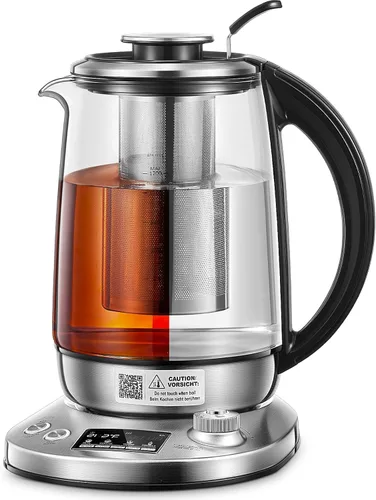 Hervidor de té eléctrico, hervidor de vidrio con 9 ajustes preestablecidos de control de temperatura, tetera de 1200 W con infusor extraíble, 2