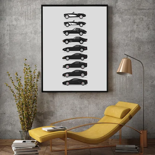 Vista 30 de Custom Car Posters Póster hecho a mano compatible con Chevy Corvette Generations e impresión de Chevrolet Corvette (C1 C2 C3 C4 C5 C6 C7 C8)