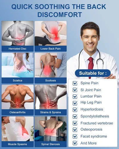 Vista 3 de Soporte de espalda para calmar la espalda baja, soporte transpirable con 20 imanes, cinturón autocalentable para hernia de disco, ciática