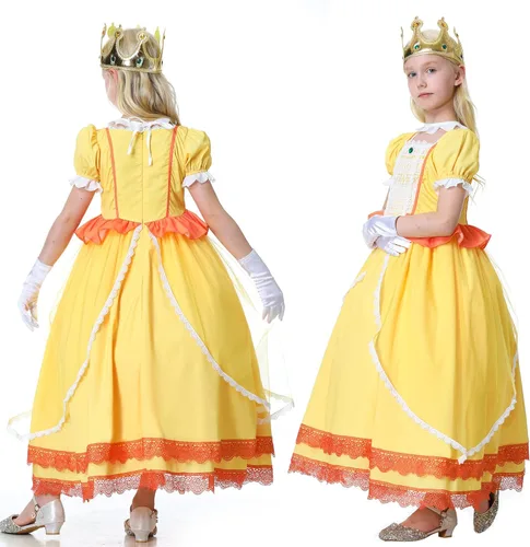 Vista 4 de Disfraz de princesa Super Brothers para niños, disfraz de princesa melocotón y margarita para niñas pequeñas