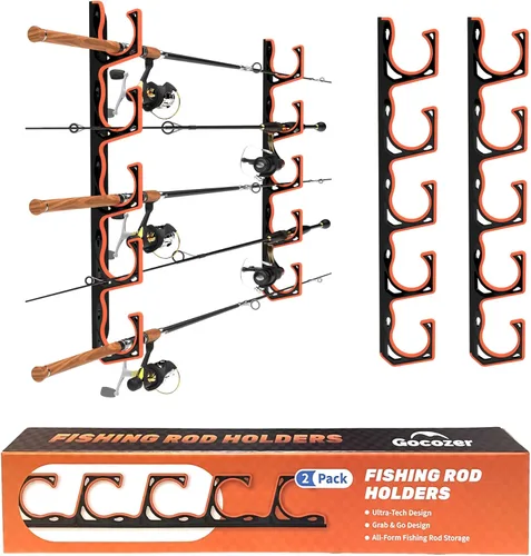 Gocozer Soporte para caña de pescar para garaje, H5 montado en pared o techo con almohadilla protectora suave, organizador de almacenamiento de caña