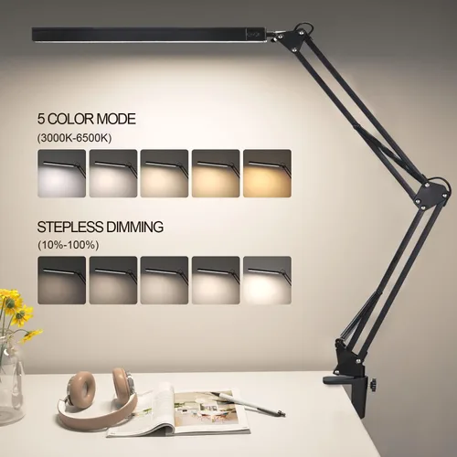 Vista 3 de Lámpara de escritorio LED para arquitecto, control táctil, brazo oscilante de metal, lámpara de tarea regulable, lámpara de mesa para el cuidado