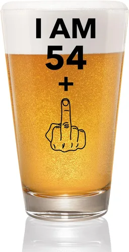 Vaso de cerveza con texto en inglés "Happy Birthday" "I Am 54 Plus 1 vaso de cerveza de 16 onzas, divertido vaso de cerveza de 55 cumpleaños para