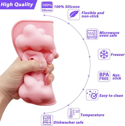 Vista 3 de Paquete de 2 moldes de silicona con temática de nube 3D, bandeja de cubitos de hielo, herramienta de hornear para pastel de chocolate, postre