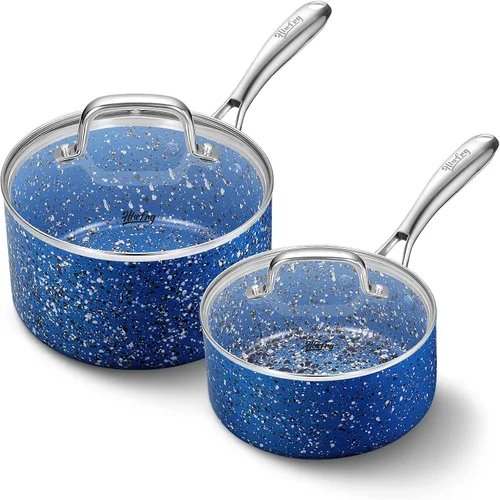 Vista 9 de Kitchen Granite - Juego de sartenes antiadherentes de 1 cuarto y 2 cuartos de galón con tapa, juego de ollas multiusos para el hogar, cocina o Azul