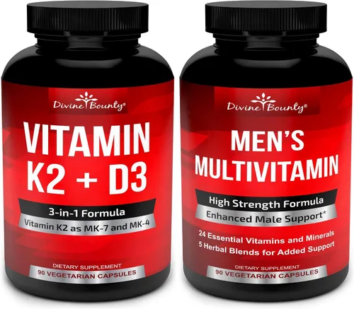 Divine Bounty Vitamina K2 con D3 y paquete multivitamínico para hombres