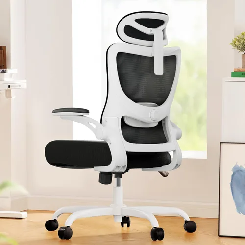 Vista 14 de Marsail - Silla ergonómica de oficina - Silla de escritorio con respaldo alto de malla y soporte lumbar ajustable, silla giratoria con ruedas, Gris