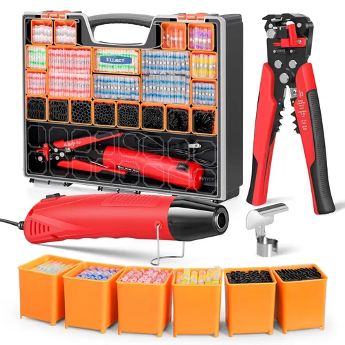 Kit definitivo todo en uno de conectores de alambre de sellado con soldadura termorretráctil – pelacables, pistola de calor, Kuject 2000PCS de