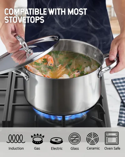 Vista 4 de Cooks Standard Olla de Acero Inoxidable 18/10 de 6 Cuartos de Galón, Olla Clásica Profunda para Cocinar Conservas Utensilios de Cocina Horno
