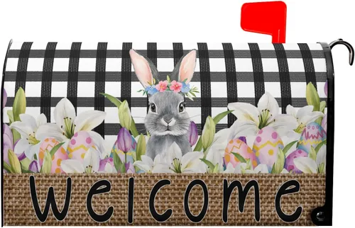 Vista 24 de Fundas magnéticas para buzón de hojas de eucalipto de primavera, tamaño estándar de 21 x 18 pulgadas, hojas verdes, decoración de buzón