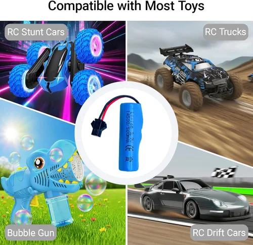 Vista 3 de Batería recargable de iones de litio de 3.7 V 500 mAh, enchufe SM-2P para auto de acrobacias RC de doble cara, pequeño bote a control remoto