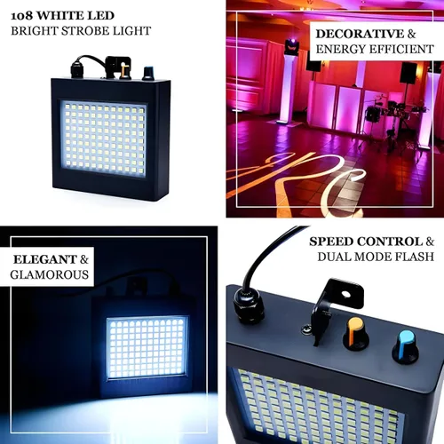 Vista 9 de Mini luz estroboscópica, sUperbrillante RGB/color blanco, luz estroboscópica con 108 mini LED, auto-activada por sonido o modo de flash de control