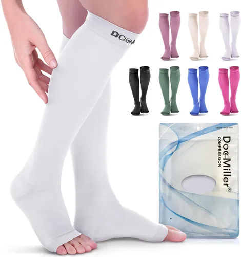 Vista 12 de Doc Miller Calcetines de compresión de dedos abiertos, 20-30 mmHg, mangas de compresión sin dedos para piernas, medias altas hasta la rodilla