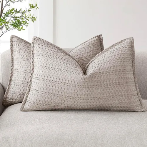 Vista 36 de Foindtower Juego de 2 fundas de almohada decorativas de algodón con tejido de gofre, fundas de cojín europeas para cama, sofá, dormitorio, sala