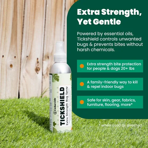 Vista 2 de Cedarcide Protector de garrapatas extra fuerte Aceite de cedro Deep Woods y repelente de mosquitos en aerosol mata y repele garrapatas, pulgas