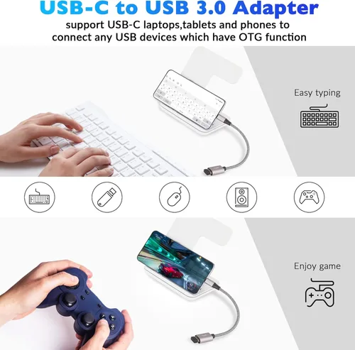Vista 4 de Adaptador USB-C a USB 3.1 (Paquete de 2), Cable OTG tipo C trenzado de nylon USB C macho a USB A 3.0 hembra para iPhone 15, iPhone 15 ProMax