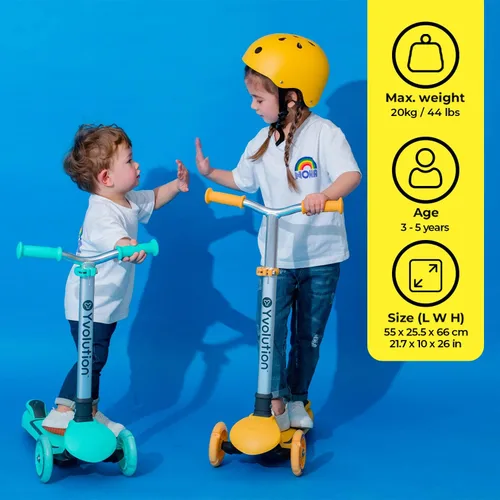 Vista 5 de Yvolution Y Glider Air Scooter para niños, patinete de 3 ruedas para niños pequeños, altura ajustable en 4 posiciones, inclínate para dirigir