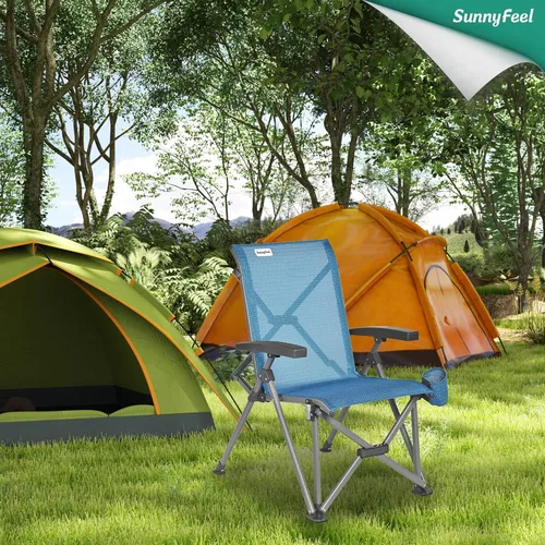 Vista 7 de SUNNYFEEL Silla plegable para campamento, sillas ergonómicas resistentes con soporte de respaldo alto ajustable transpirable y soporte para tazas