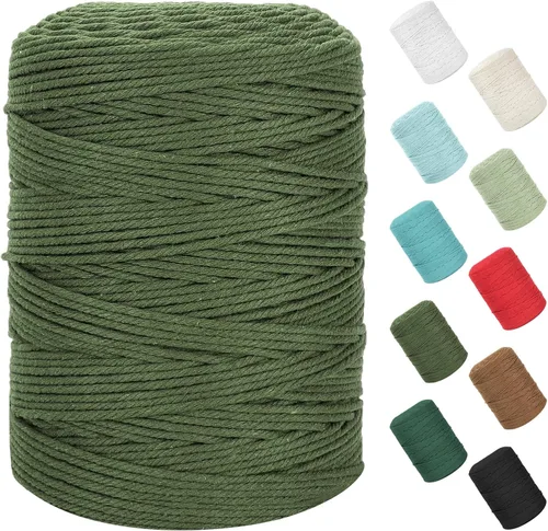 Vista 157 de Cuerda de macramé de 0.079 in x 220 yardas (656 pies), cuerda de algodón natural para colgar en la pared, ganchos de plantas, manualidades, Verde