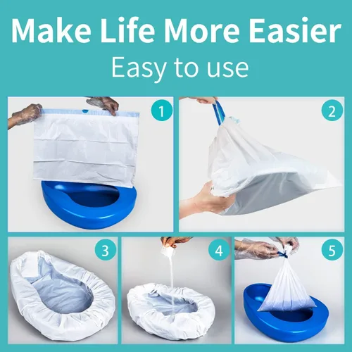 Vista 5 de Juego de orinal con 30 almohadillas absorbentes de gel y 30 forros desechables, orinal para mujeres mayores, orinal con forros para hombres