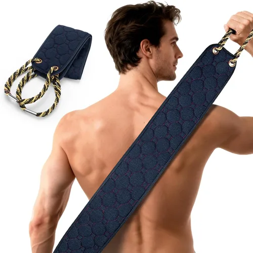 Vista 8 de Exfoliante de espalda con asas, toalla exfoliante de espalda de doble cara de 38.5 pulgadas, toalla exfoliante corporal, paño exfoliante herramienta