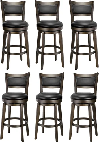 Vista 25 de PrimeZone Juego de 2 taburetes de bar giratorios, altura extra alta de barra de 34 pulgadas, taburetes de bar de cuero sintético negro con respaldo