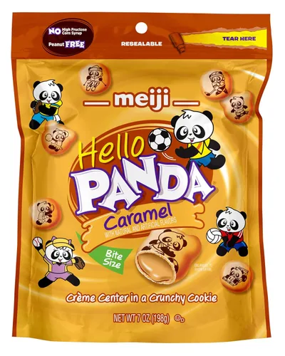 Vista 3 de Meiji Hello Panda Galletas rellenas de crema de 7 onzas, paquete de 6 galletas de tamaño bocado con divertidos deportes, caramelo, 42 onzas