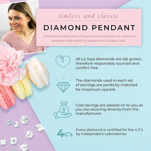 Vista 5 de Certified Lab Grown Diamond Necklaces For Women 14-1 Carat Solid 14k Gold Diamond Necklace Accompanied By Adjustable Real Gold Chain Sparkling GH