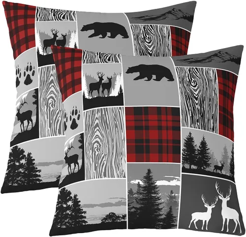 Vista 22 de Erosebridal Juego de 2 fundas de almohada occidentales de 16 x 16 pulgadas, fundas de almohada cuadradas decorativas de cuadrícula marrón retro