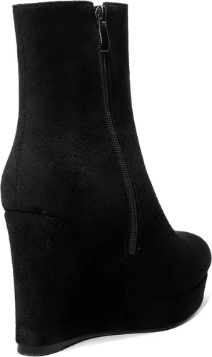 Vista 5 de Botas de cuña de gamuza con punta redonda para mujer, con cremallera, plataforma de moda, tacón alto, 4 pulgadas