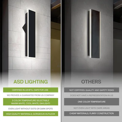Vista 4 de ASD Lámpara LED de montaje en pared de 18 pulgadas de largo, aplique lineal para exteriores e interiores 3CCT, regulable, impermeable