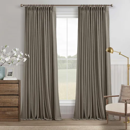 Vista 64 de Juego de 2 paneles de cortinas plisadas negras de 80 pulgadas para sala de estar, cortinas plisadas de lino con forro de 80 pulgadas de largo, 100%