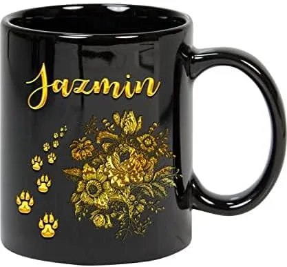 Coffee Mug Personalized Name Mug, Name Cups, Name Mug Gift for Mom, Dad, Sister, Girls, Boy, Brother Jazmin and Dog Gold Lover Custom Name Mugs
