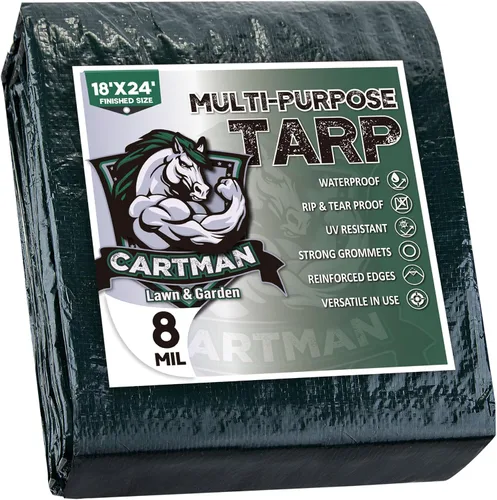 Vista 10 de CARTMAN Lona verde impermeable de 6 x 8 pies, tamaño acabado, 8 mil de grosor, cubierta protectora multiusos para emergencia, refugio de lluvia