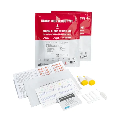 Eldoncard Kit de tipificación de sangre, paquete de 2 pruebas, conozca su tipo de sangre, prueba instantánea y precisa en casa, determina los grupos