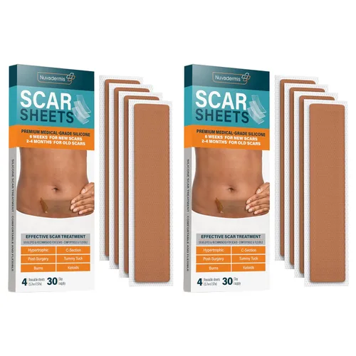 NUVADERMIS Hojas de silicona para cicatrices – Hojas de cicatrices extra largas para cesáreas, abdominoplastia, queloides y cicatrices quirúrgicas –