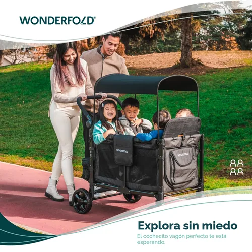 Vista 2 de WONDERFOLD W4 Elite Cochecito Vagón (4 Asientos) - Vagón Cochecito Plegable con Asientos con Arneses de 5 Puntos, Mango de Empuje Ajustable, y Toldo